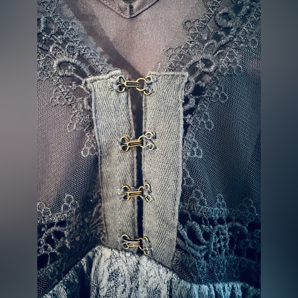 FREE PEOPLE Fairy Feminine Rave Whimsigoth Sz 2 Blue Mesh Lace Sheer Mini Dress - Picture 14 of 16
